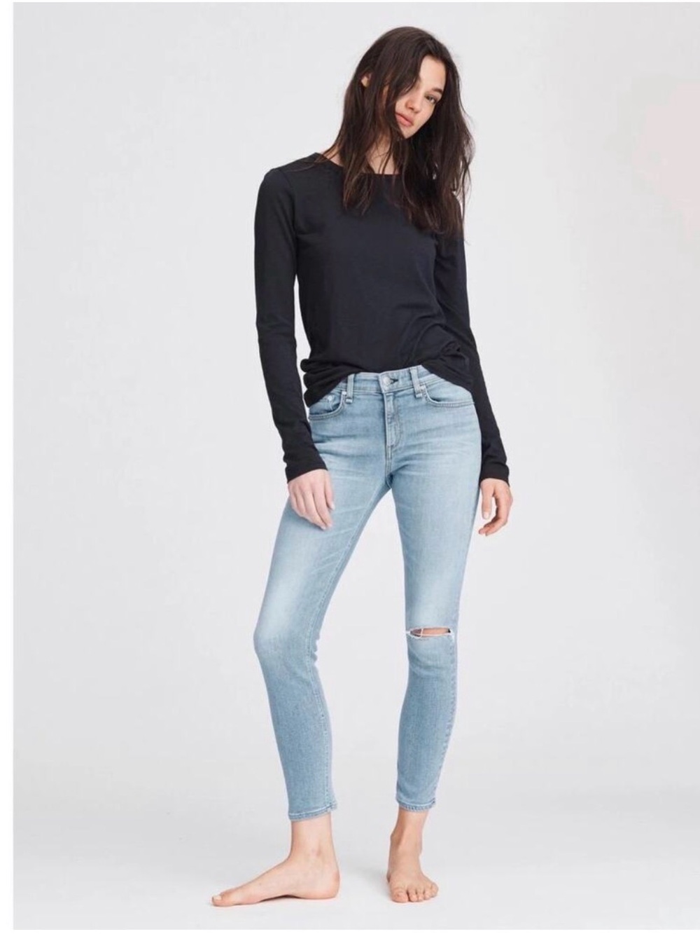 Rag & Bone Nina High Rise Ankle Skinny in Wells with Holes Size 25